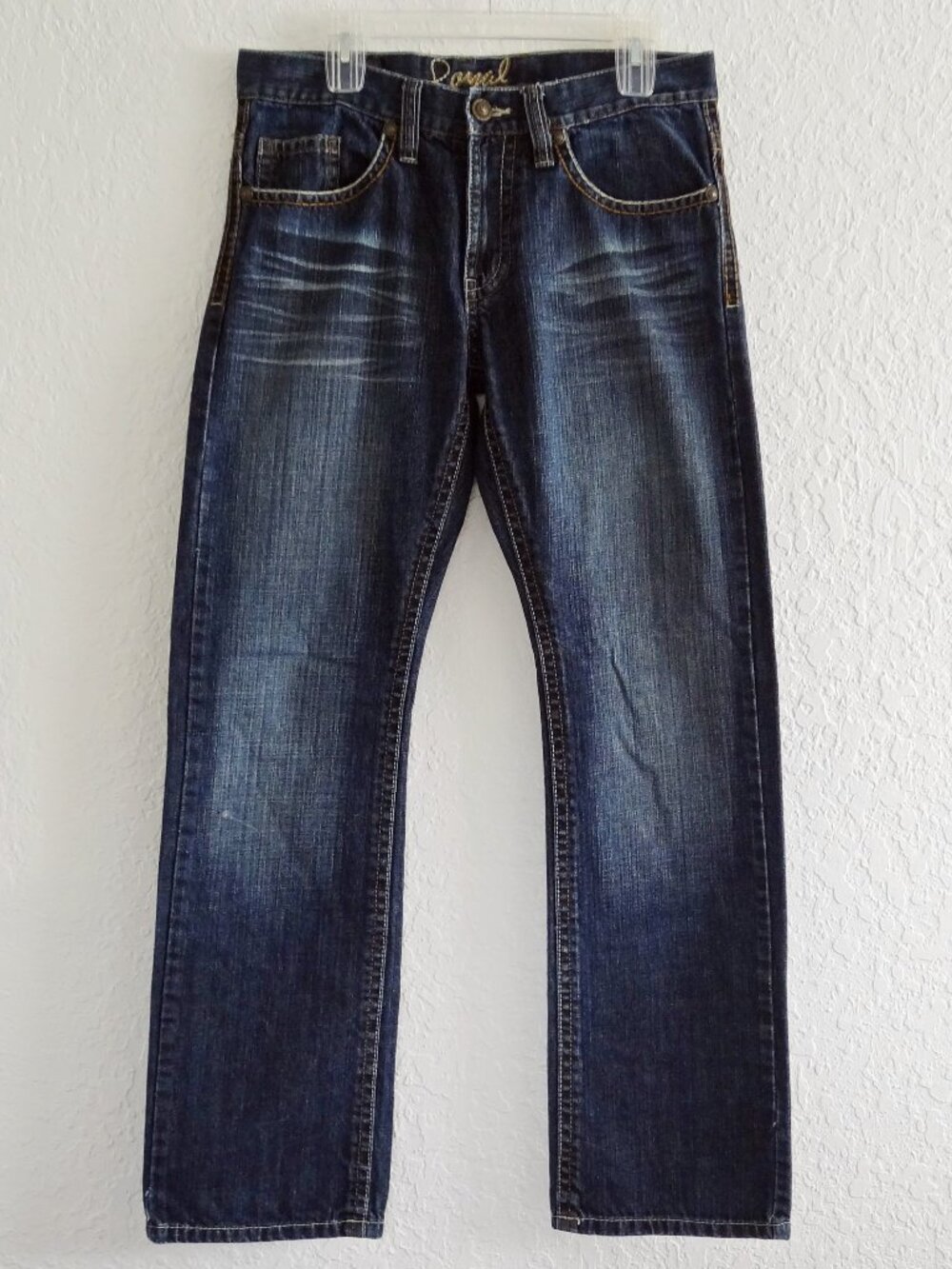 ROYAL PREMIUM Men's 32x32 Distressed Dark Wash Straight Leg Denim Jeans